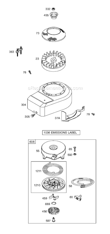 Page E Diagram and Parts List for 9S500  Briggs and Stratton Engine